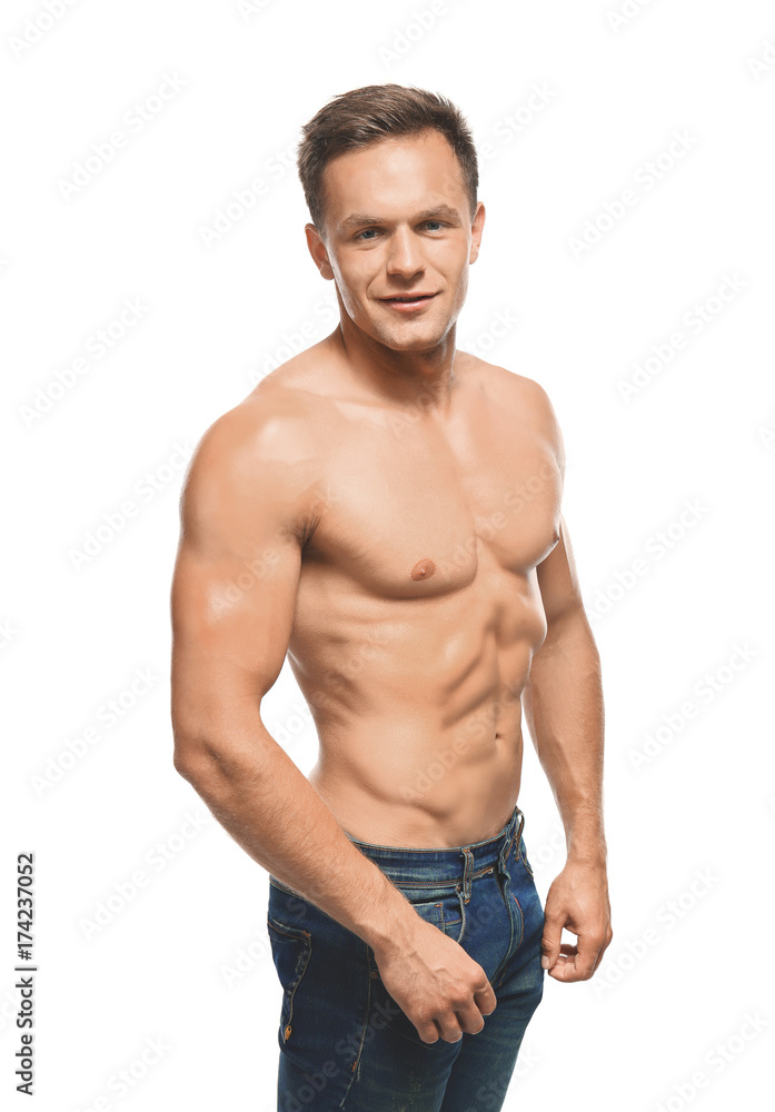 Muscular man on white background