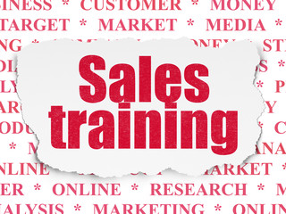 Advertising concept: Sales Training on Torn Paper background