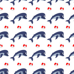 Wall Mural - Cute dolphins with ball seamless pattern