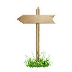 Wooden signboard in a grass.