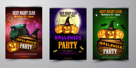 Halloween party flyer with pumpkins