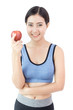 © Bavorndej - Asian Woman eating Apple, Woman eating Apple with attractivesmiling, isolated on white background.