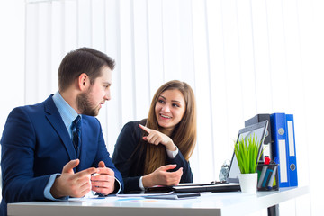 Wall Mural - Businessman And Businesswoman Meeting In Modern Office