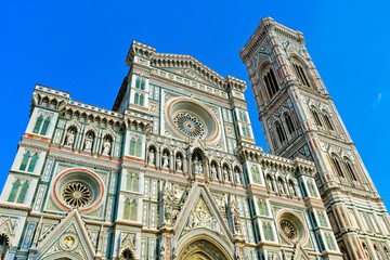 View of the Florence Cathedral in Florence on a sunny day. 