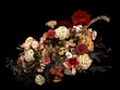 canvas print picture - Floral arrangement, autumn bouquet, on black background. Toned image.