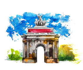 Wall Mural - Triumph Arch in London. Sketch with colourful water colour effects 