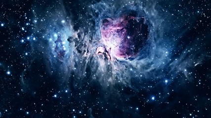Wall Mural - flying through the orion nebula. 4k uhd animation rendered at 16-bit color depth. broadcast quality.