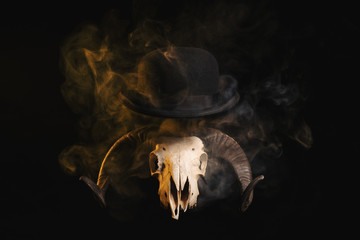 Poster - Ram skull with horns in a bowler hat