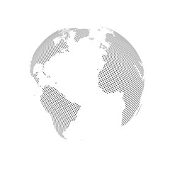 Wall Mural - Abstract Globe with Dotted Map. Black and White Halftone Effect Vector Illustration.