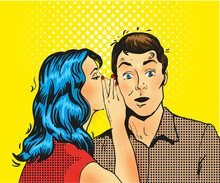 Man And Woman Whisper Pop Art Vector Illustration