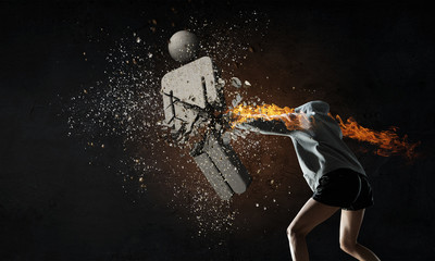 Fototapete - Young boxer woman . Mixed media
