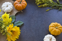 Pumpkins And Flowers On Burlap 5 Free Stock Photo - Public Domain Pictures
