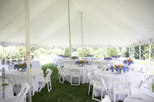 Wedding Reception With White Tablecloths And Colorful Centerpieces