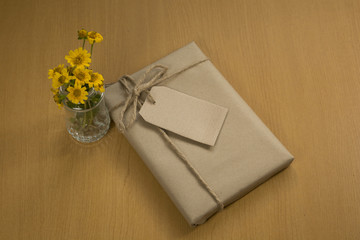 Vintage gift box and grass flower