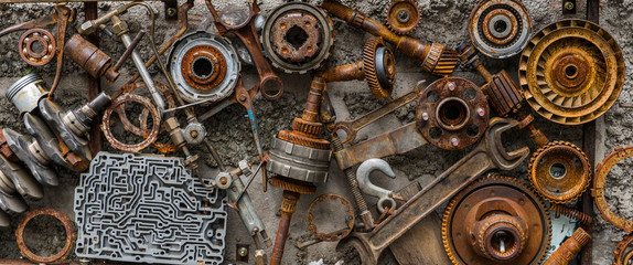 rusted metallic car parts.