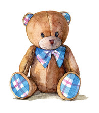 Hand Drawn Watercolor Illustration Of Teddy Bear. Design Element For Cards, Invitations, Logos.