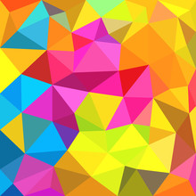 Abstract Polygonal Triangles Background. Colorful Vivid Background Of Colored Triangles With Kaleidoscope Effect