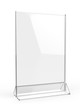© godesignz - Clear plastic and acrylic  table talkers promotional upright menu table tent top sign holder 11x8 table menu card display stand picture frame for mock up and template design. 3d render illustration.
