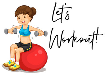 Sticker - Woman exercising and phrase let's workout