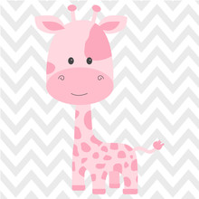 Cute Pink Giraffe Isolated In Vector
