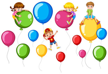 Canvas Print - Happy children and colorful balloons