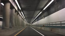 Driving Into City Tunnel At Night.