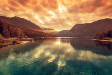 Beautiful Sunset At Bohinj Lake In Slovenia