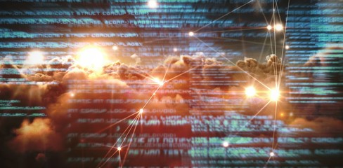 Wall Mural - composite image of glowing dots with connecting lines over