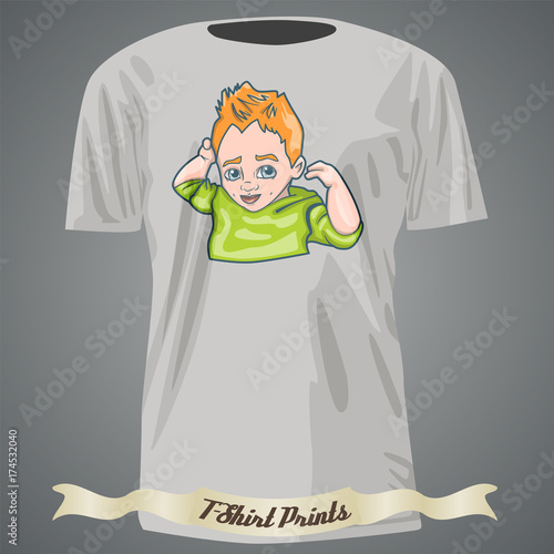 T Shirt Design With Cartoon Of Cute Little Boy With Orange Hair
