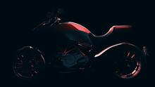 Red Motorcycle With Black Backdrop. 3d Rendering And Illustration.