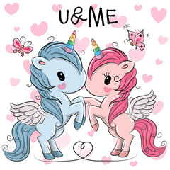 Sticker - Cute Unicorns on a hearts background