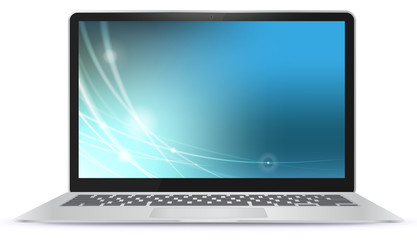 Sticker - laptop computer with blue technology screen.