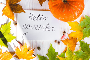 Fototapete - Hello November card, Fall composition