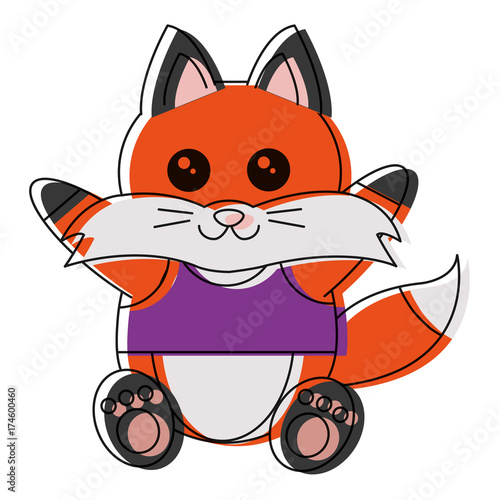 cute fox icon over white background colorful design vector illustration