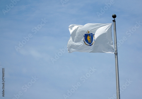 Fotografie, Obraz Massachusetts flag waving on the pole in the wind