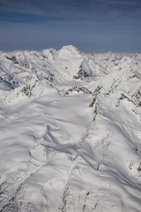 Aerial landscape view of the mountains. Taken far remote North West from Vancouver, British Columbia, Canada.