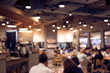 Blur coffee shop or cafe restaurant with abstract bokeh light.background idea