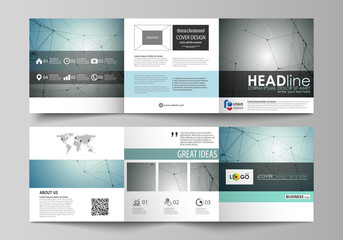 Wall Mural - Set of business templates for tri fold square design brochures. Leaflet cover, vector layout Geometric background, connected line and dots. Molecular structure. Scientific, medical, technology concept