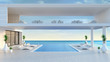 © LEKSTOCK 3D - A modern house,Beach lounge ,sun loungers on Sunbathing deck and private swimming pool at luxury villa/3d rendering
