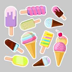 Canvas Print - Ice cream stickers. Cute cartoon vector illustration