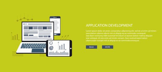 Wall Mural - Flat vector design illustration concept for application development. Concept to building successful business.