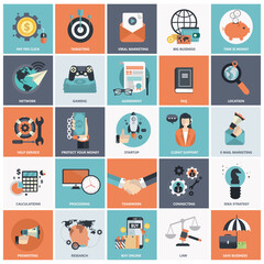 set of flat design icons for business, pay per click, creative process, searching, web analysis, tim