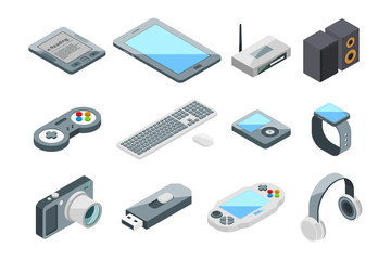 Wall Mural - different electronic gadgets collection. isometric technology symbols. vector pictures set isolate