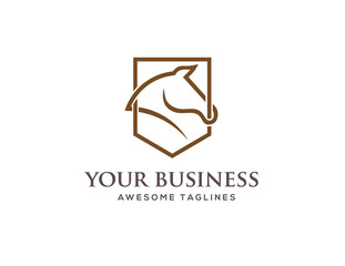 Wall Mural - abstract lines horse head shield logo on white background, horse head profile graphic logo abstract 