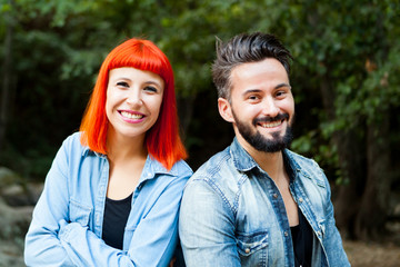 Young couple of lovers in the park