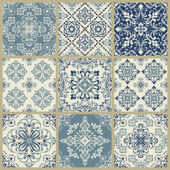 Naklejka na meble Seamless ceramic tiles with damask pattern. Vintage elements for design in Victorian style. Ornate floral decor for wallpaper, ceramic tiles. Endless eastern texture. 