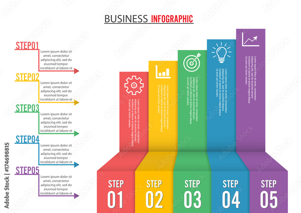 Business growth 5 step infographics option. Template for presentation ...