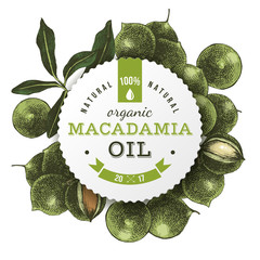 Wall Mural - Macadamia oil label with hand drawn nuts