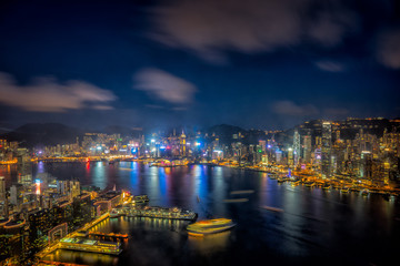 Fototapete - Panorama of Hong Kong City skyline at sunset