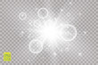 Glow light effect. Starburst with sparkles on transparent background. Vector illustration.